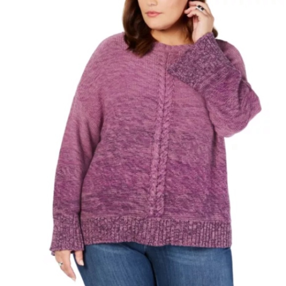 Style & Co. Mauve to Plum Ombre Cable-Knit Crew Sweater